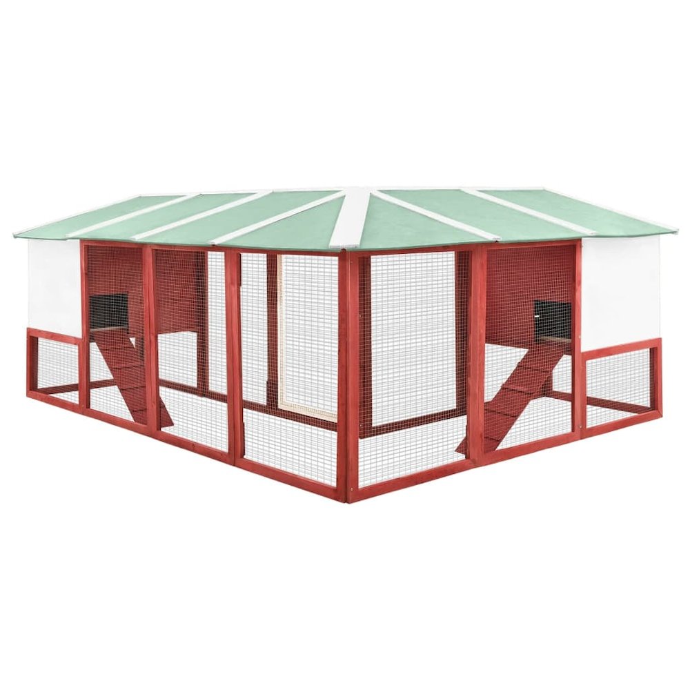 Rabbit Hutch Red And White Solid Fir Wood, Plywood, Galvanized Steel