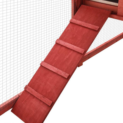 Rabbit Hutch Red And White Solid Fir Wood, Plywood, Galvanized Steel