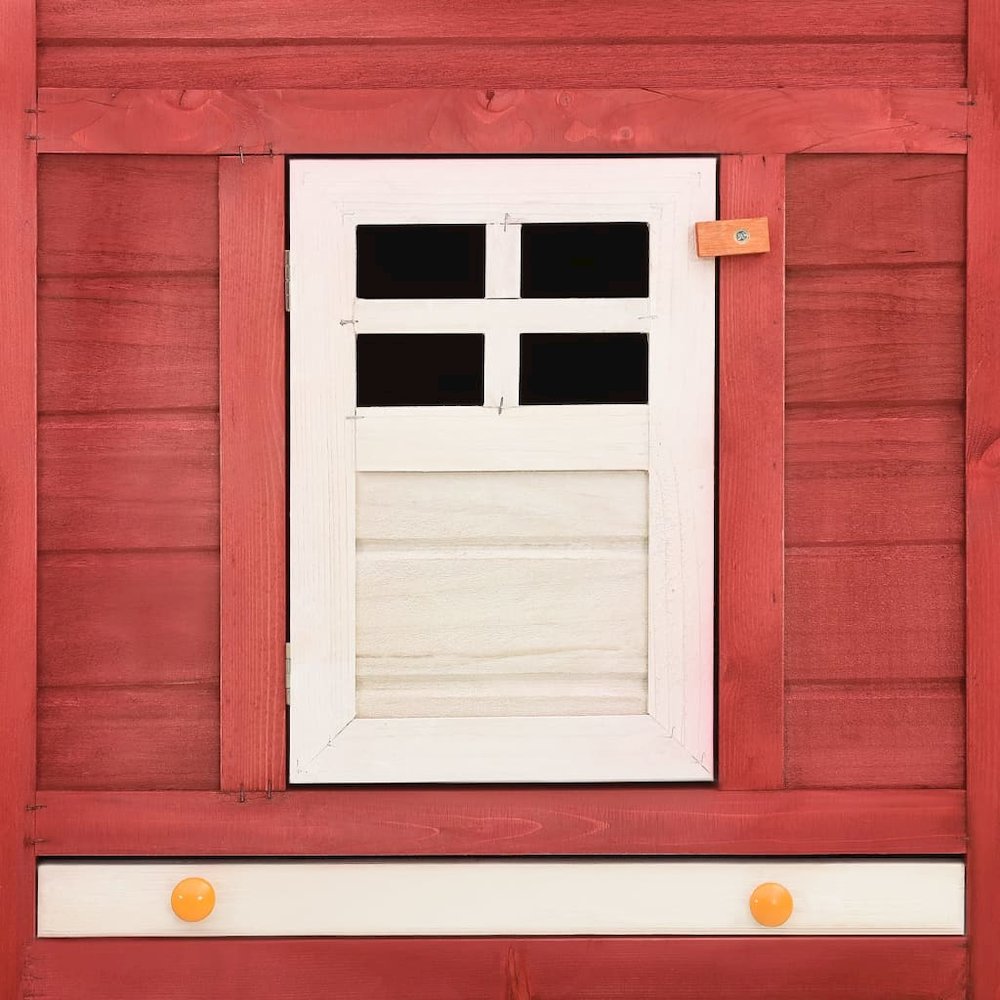 Rabbit Hutch Red And White Solid Fir Wood, Plywood, Galvanized Steel