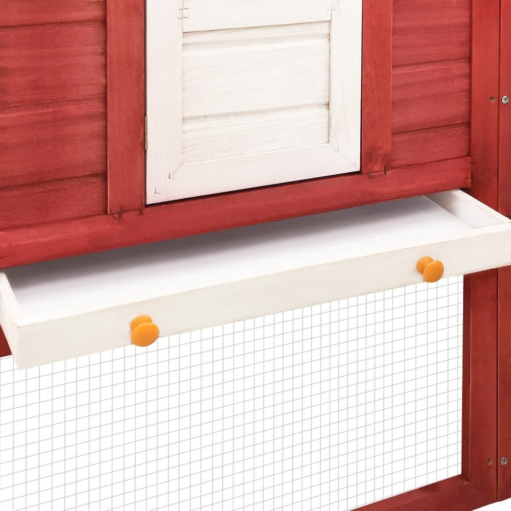 Rabbit Hutch Red And White Solid Fir Wood, Plywood, Galvanized Steel