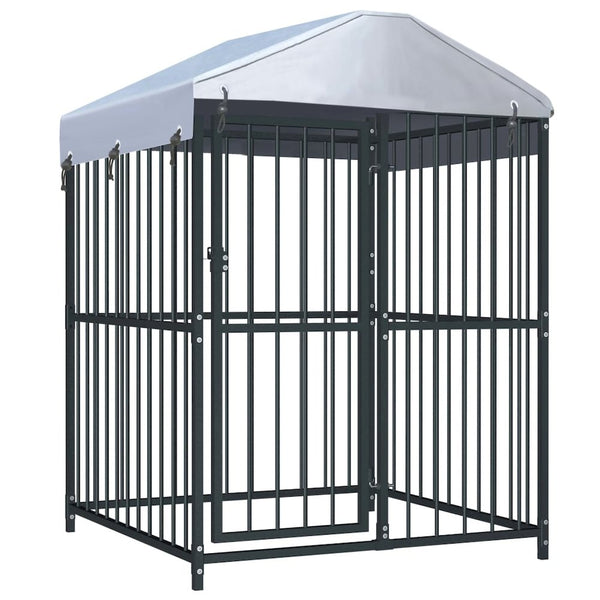 Dog Kennel Black Steel, Fabric (100% Polyethylene)