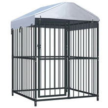 Dog Kennel Black Steel, Fabric (100% Polyethylene)