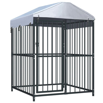 Dog Kennel Black Steel, Fabric (100% Polyethylene)
