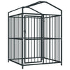 Dog Kennel Black Steel, Fabric (100% Polyethylene)