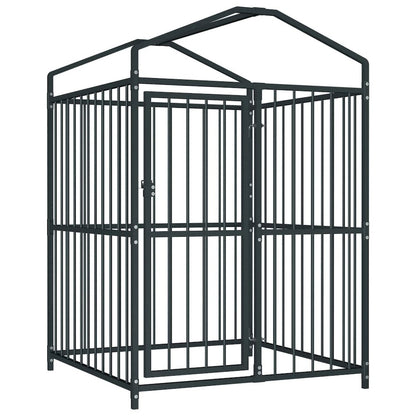 Dog Kennel Black Steel, Fabric (100% Polyethylene)