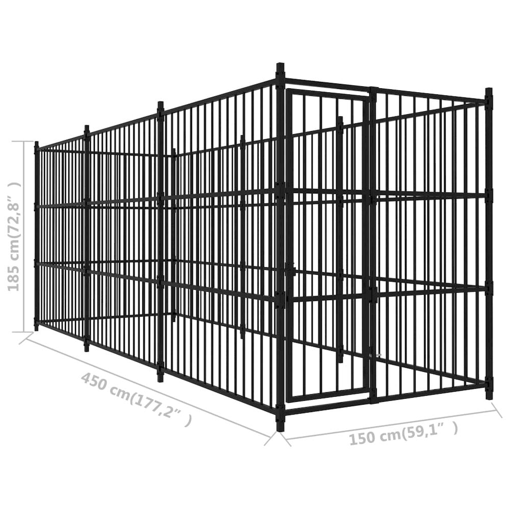 Dog Kennel Black Powder-Coated Steel Large Sturdy