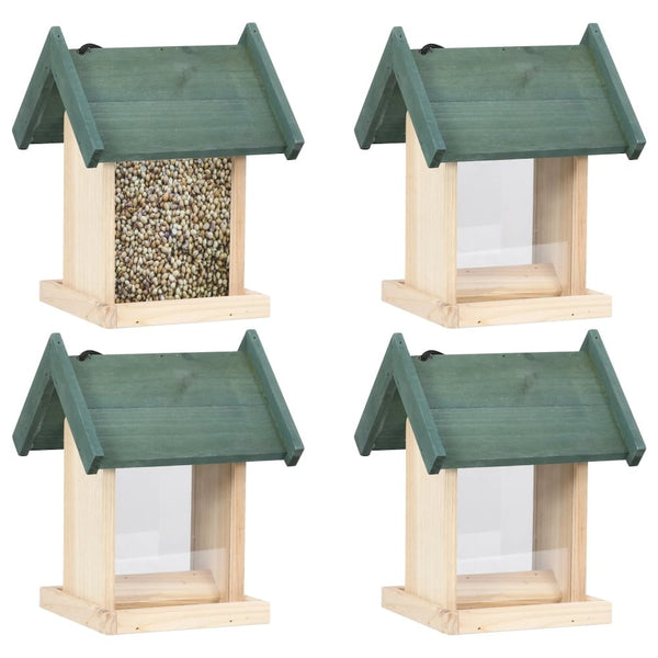 Bird Feeder Green, Natural Wood Firwood, Pvc Medium Portable