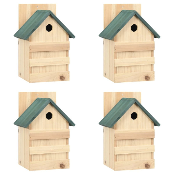 Birdhouse Set Of 4 Natural Wood, Green Firwood Small Ornaments
