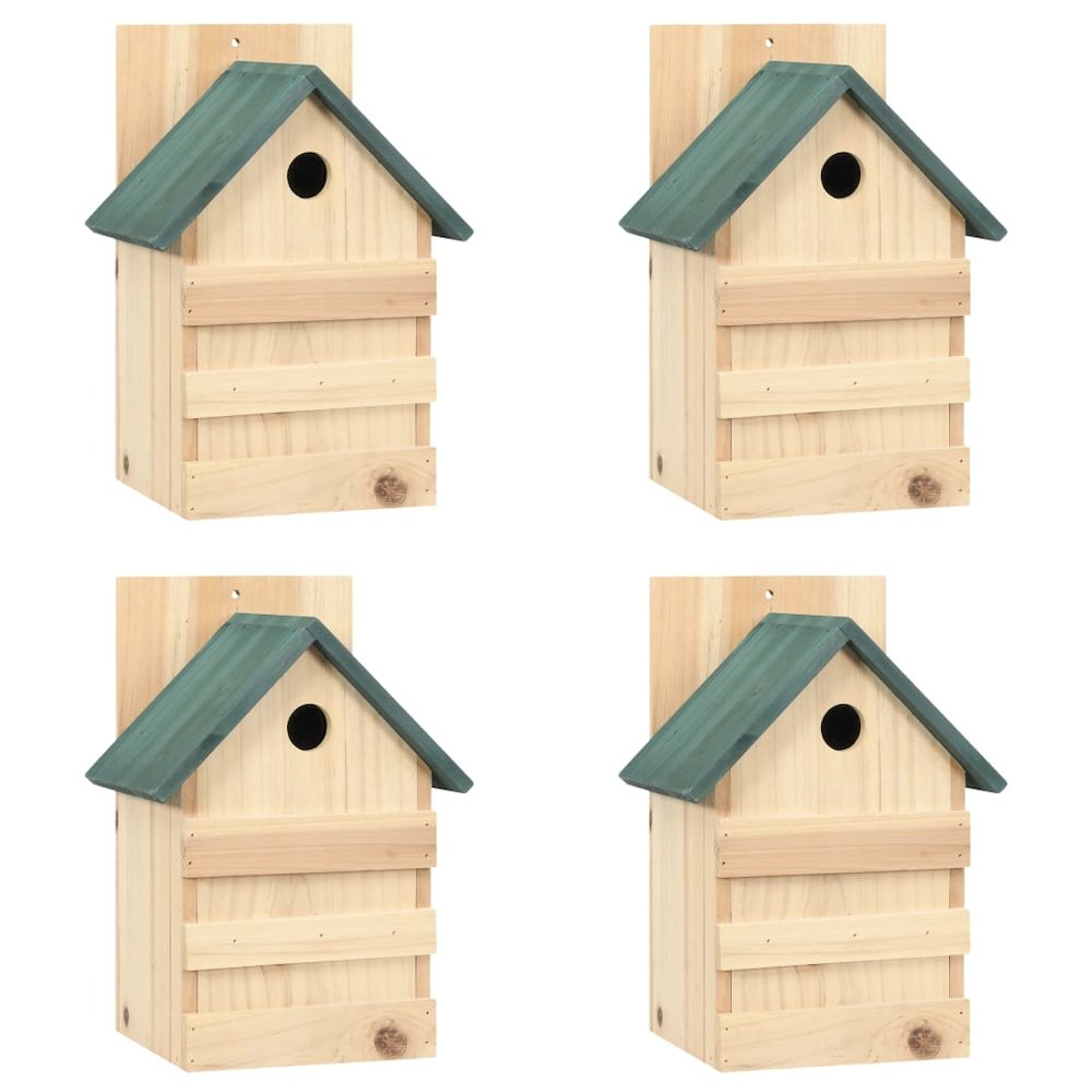 Birdhouse Set Of 4 Natural Wood, Green Firwood Small Ornaments