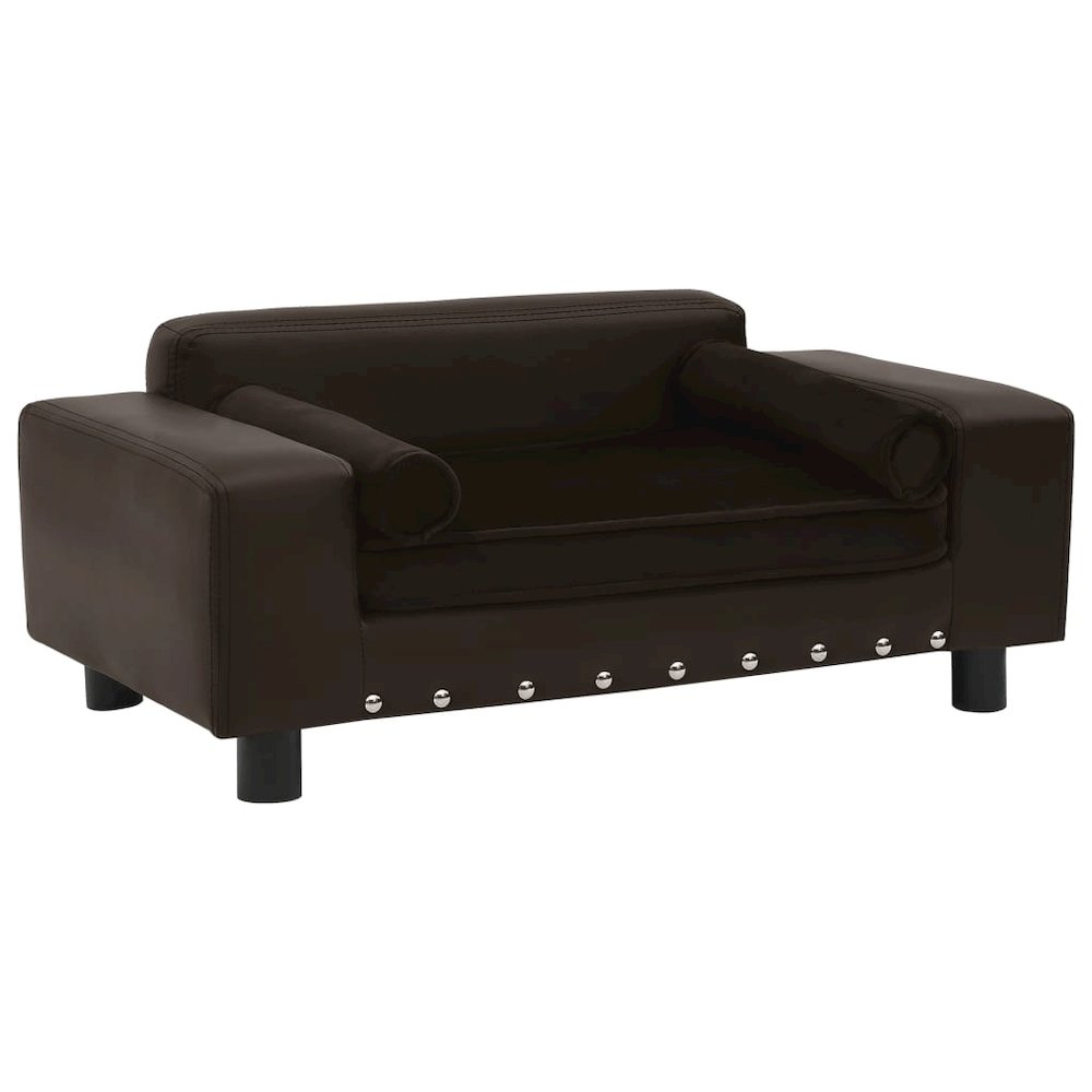 Dog Sofa Brown Faux Leather, Plush, Solid Fir Wood Medium