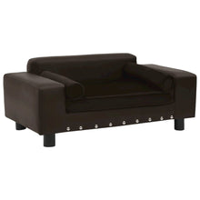 Dog Sofa Brown Faux Leather, Plush, Solid Fir Wood Medium