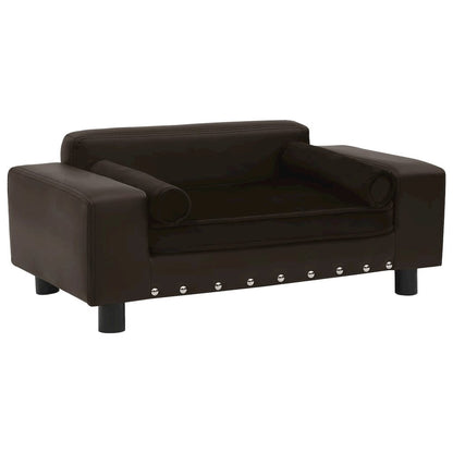 Dog Sofa Brown Faux Leather, Plush, Solid Fir Wood Medium