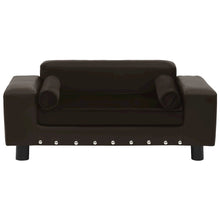 Dog Sofa Brown Faux Leather, Plush, Solid Fir Wood Medium