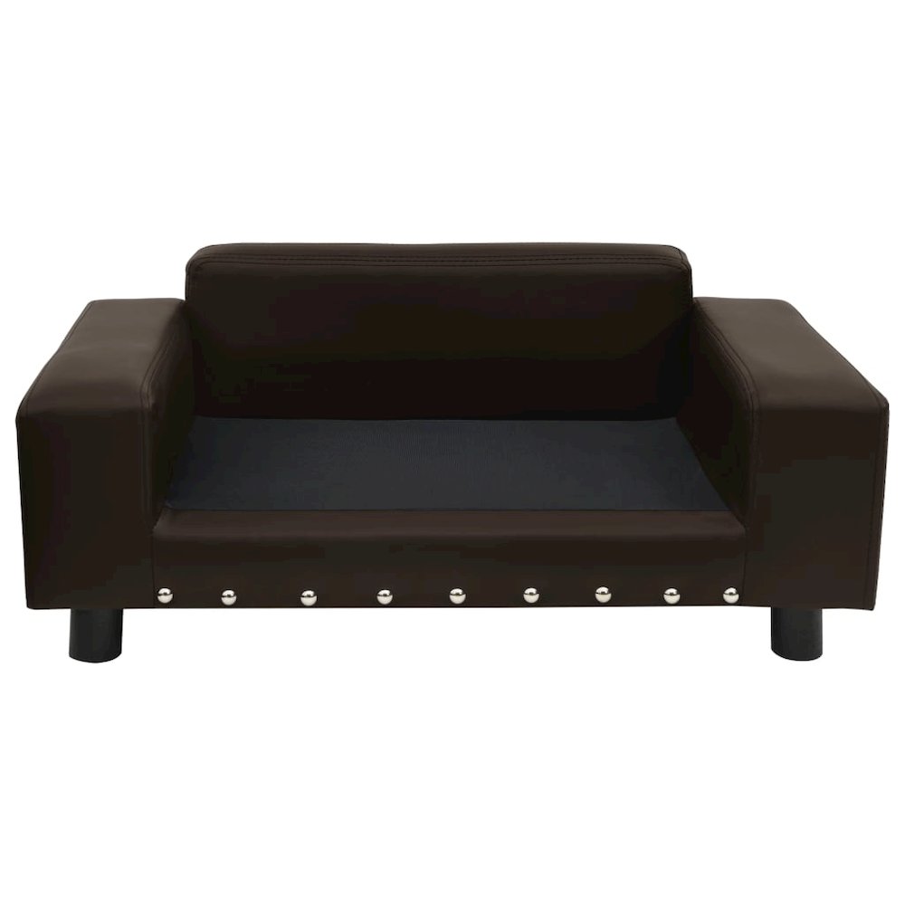 Dog Sofa Brown Faux Leather, Plush, Solid Fir Wood Medium