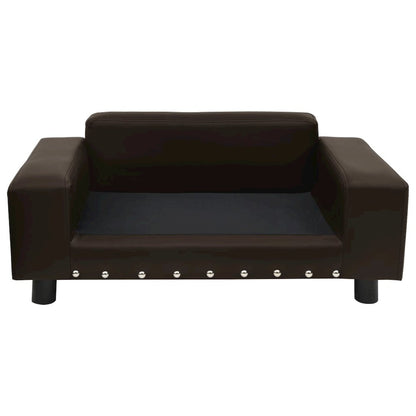 Dog Sofa Brown Faux Leather, Plush, Solid Fir Wood Medium