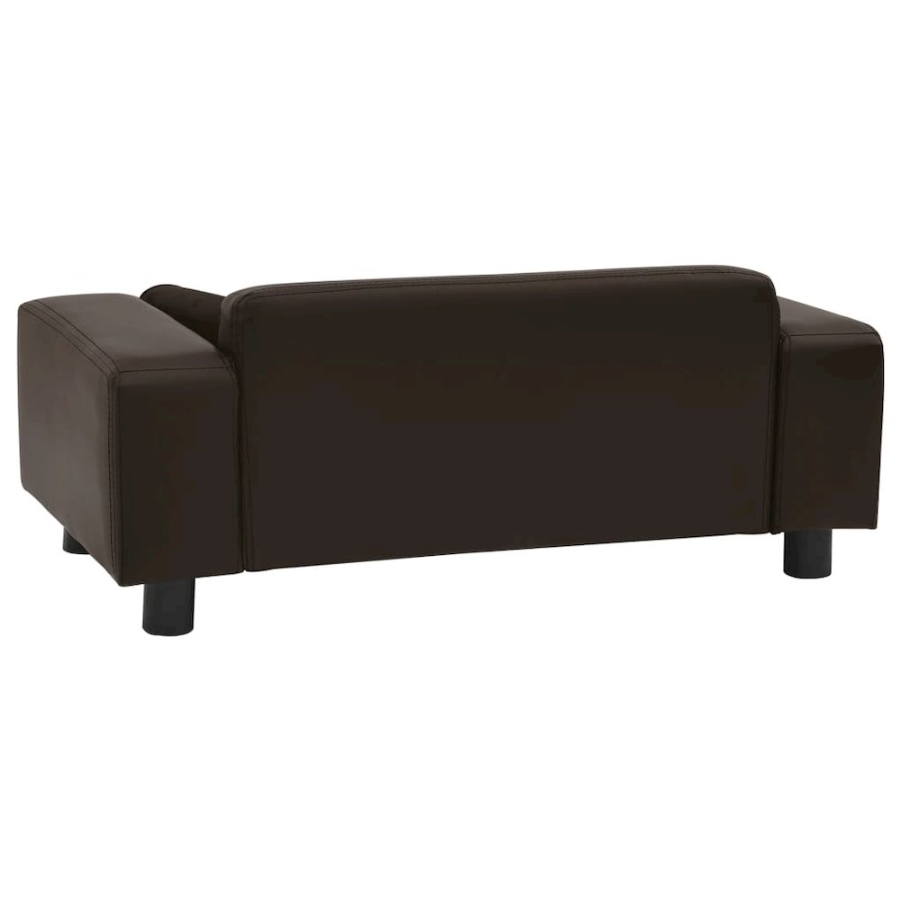 Dog Sofa Brown Faux Leather, Plush, Solid Fir Wood Medium