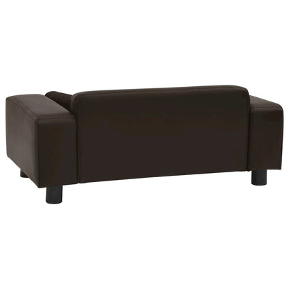 Dog Sofa Brown Faux Leather, Plush, Solid Fir Wood Medium