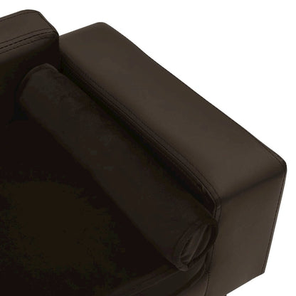 Dog Sofa Brown Faux Leather, Plush, Solid Fir Wood Medium