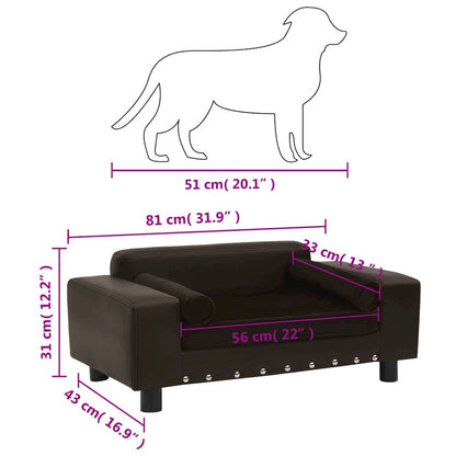 Dog Sofa Brown Faux Leather, Plush, Solid Fir Wood Medium
