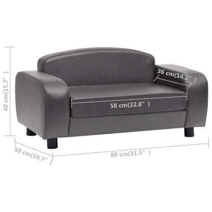 Dog Sofa Grey Faux Leather (100% Polyurethane), Solid Fir Wood, Foam