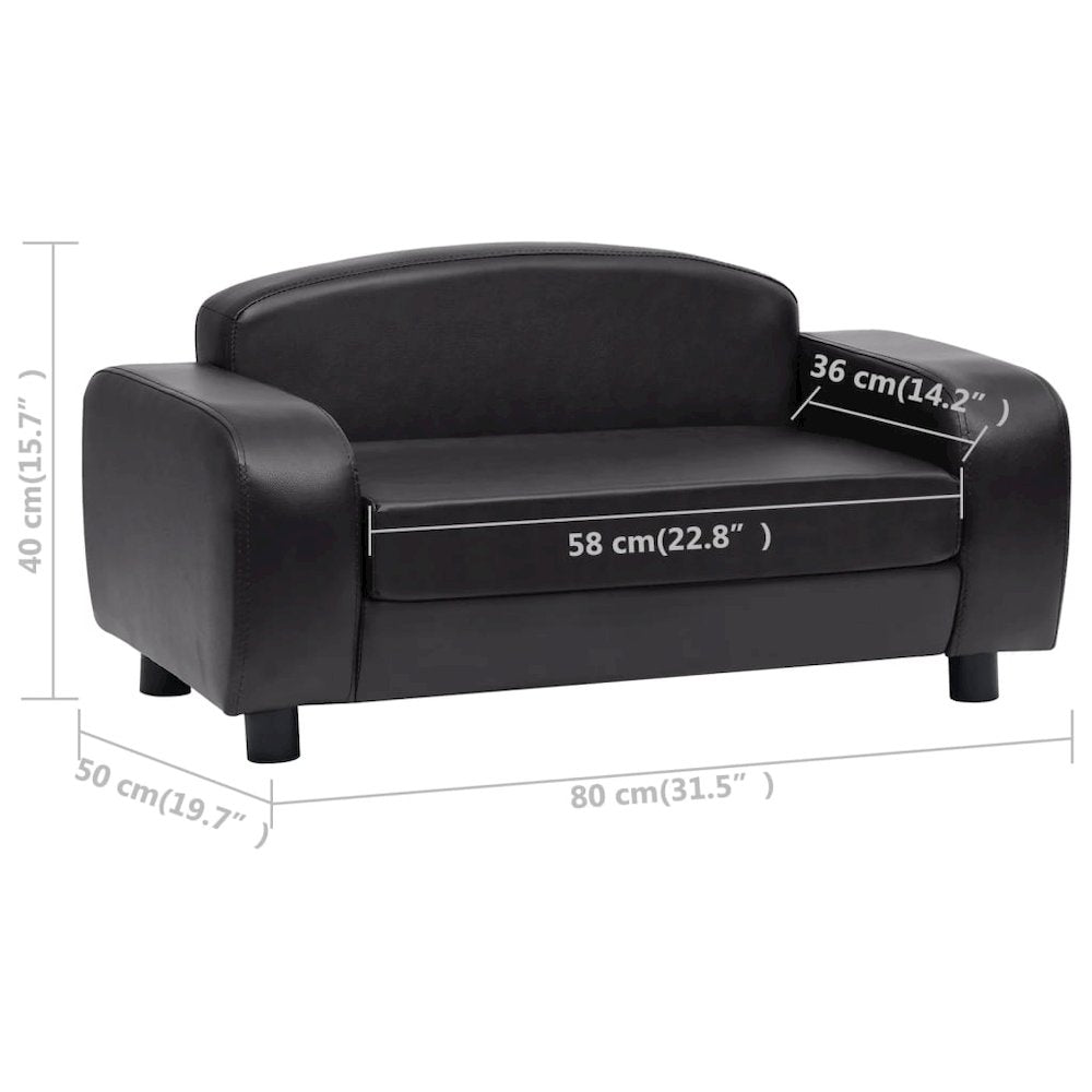 Dog Sofa Black Faux Leather, Solid Fir Wood