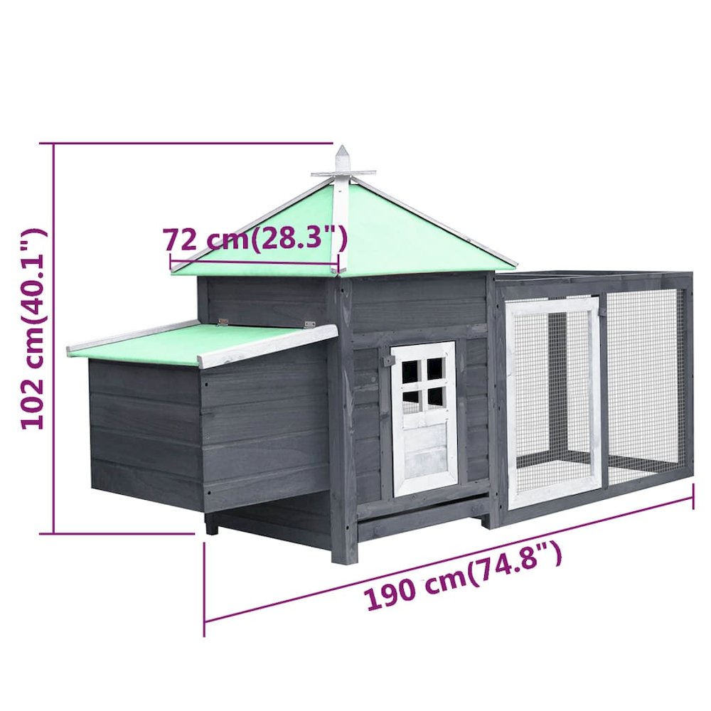 Chicken Coop Grey Solid Firwood, Plywood, Galvanized Steel Large