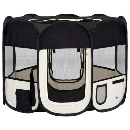 Dog Playpen Black And Cream Polyester, Steel 35.4W x 35.4D x 22.8H