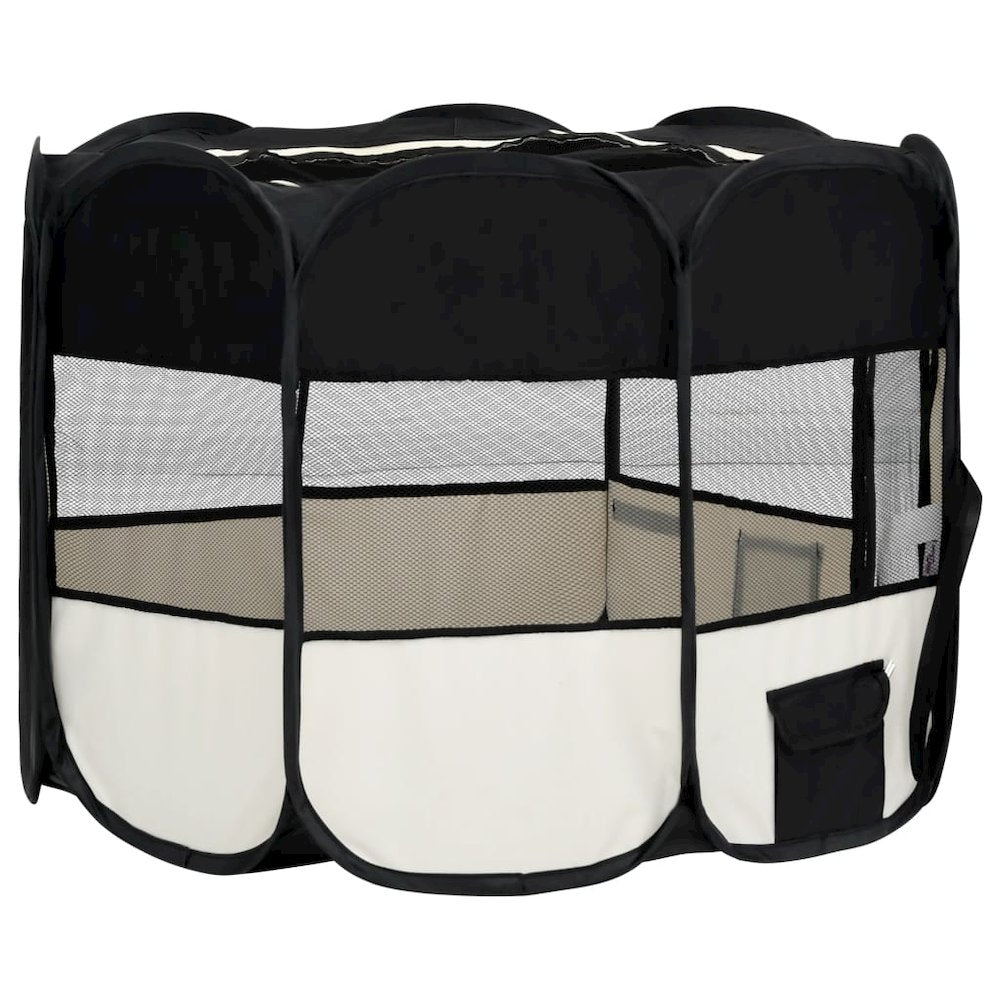 Dog Playpen Black And Cream Polyester, Steel 35.4W x 35.4D x 22.8H
