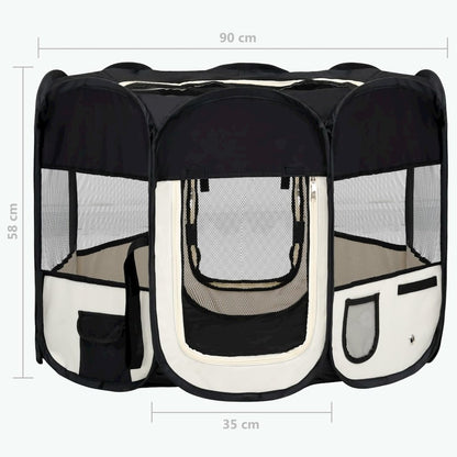 Dog Playpen Black And Cream Polyester, Steel 35.4W x 35.4D x 22.8H