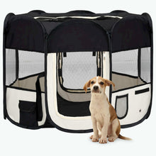 Dog Playpen Black And Cream Polyester, Steel 35.4W x 35.4D x 22.8H