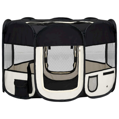 Dog Playpen Black And Cream Polyester And Steel Medium Foldable