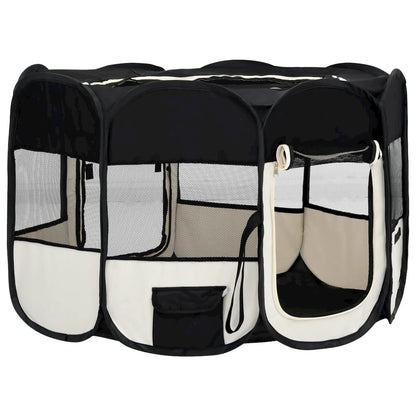 Dog Playpen Black And Cream Polyester And Steel Medium Foldable