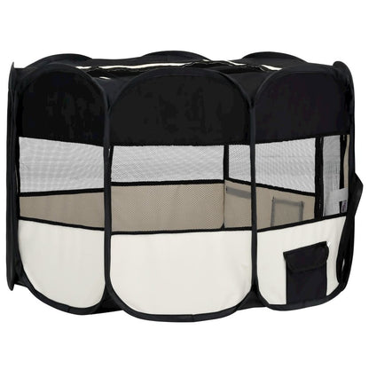 Dog Playpen Black And Cream Polyester And Steel Medium Foldable