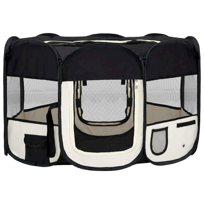 Dog Playpen Black And Cream Polyester, Steel 49.2W x 49.2D x 24H