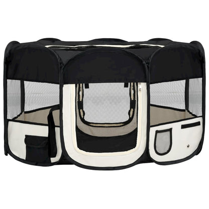 Dog Playpen Black and Cream Polyester Foldable Dog Playpen