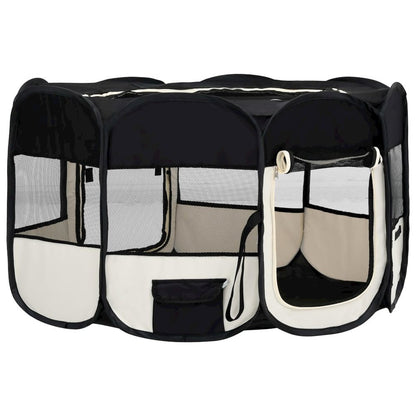 Dog Playpen Black and Cream Polyester Foldable Dog Playpen
