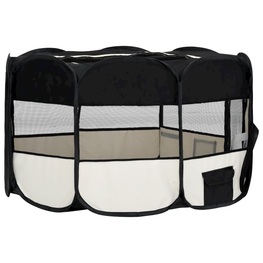Dog Playpen Black and Cream Polyester Foldable Dog Playpen