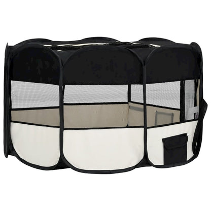 Dog Playpen Black and Cream Polyester Foldable Dog Playpen