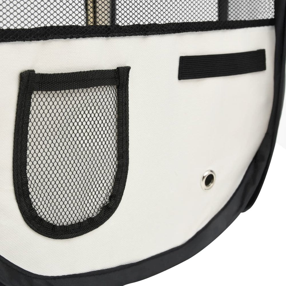 Dog Playpen Black and Cream Polyester Foldable Dog Playpen