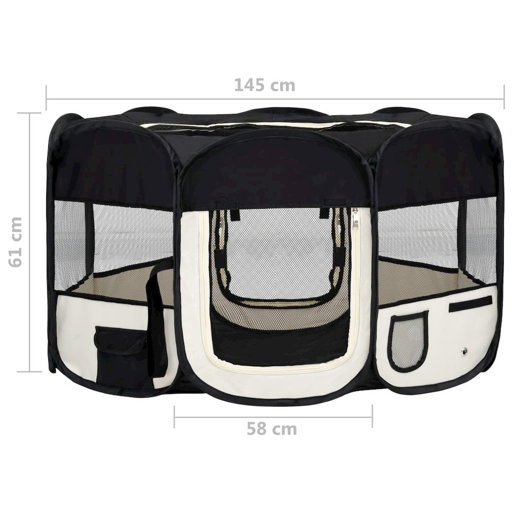Dog Playpen Black and Cream Polyester Foldable Dog Playpen