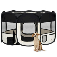 Dog Playpen Black and Cream Polyester Foldable Dog Playpen