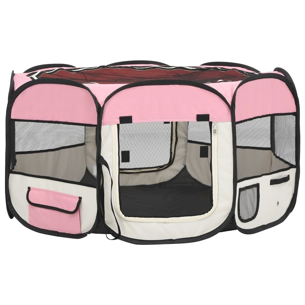 Dog Playpen Pink And Cream Polyester