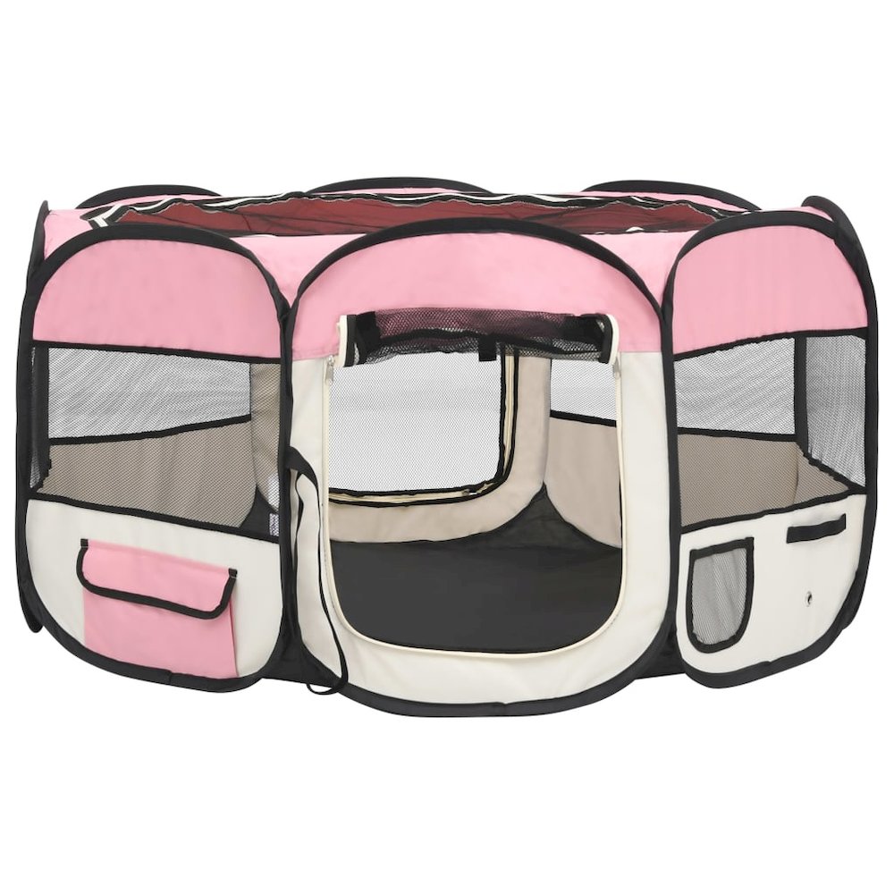 Dog Playpen Pink And Cream Polyester