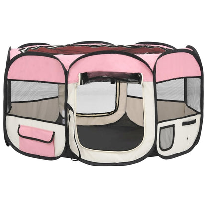Dog Playpen Pink And Cream Polyester