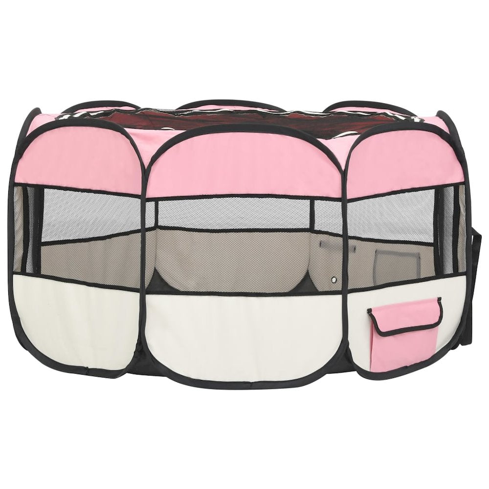 Dog Playpen Pink And Cream Polyester