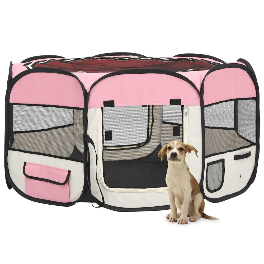 Dog Playpen Pink And Cream Polyester