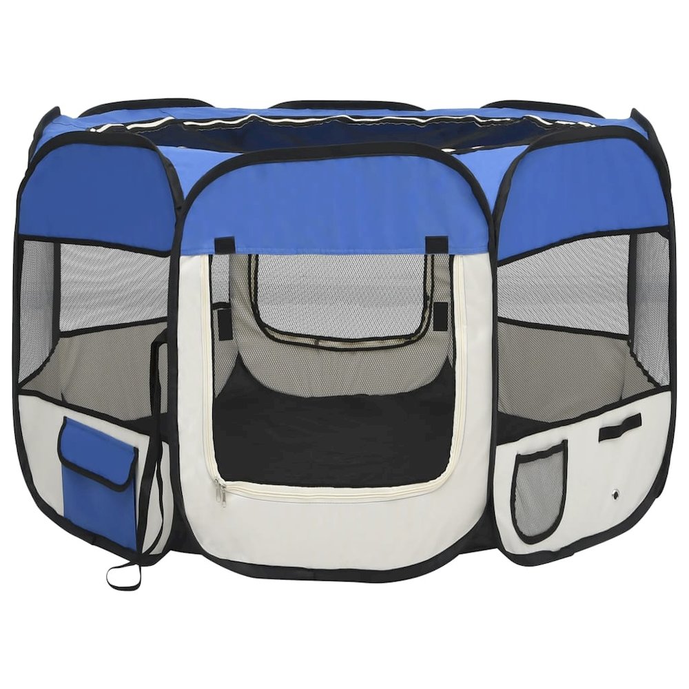 Dog Playpen Blue And Cream Polyester, Steel 35.4W x 35.4D x 22.8H