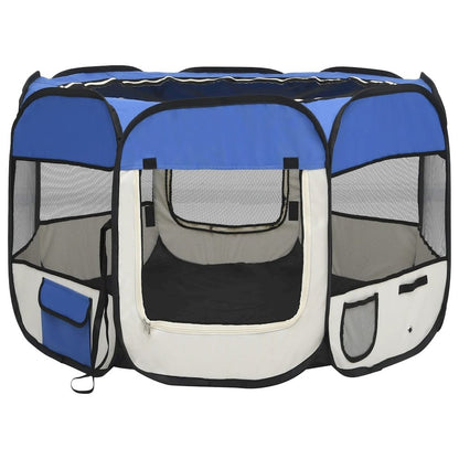 Dog Playpen Blue And Cream Polyester, Steel 35.4W x 35.4D x 22.8H