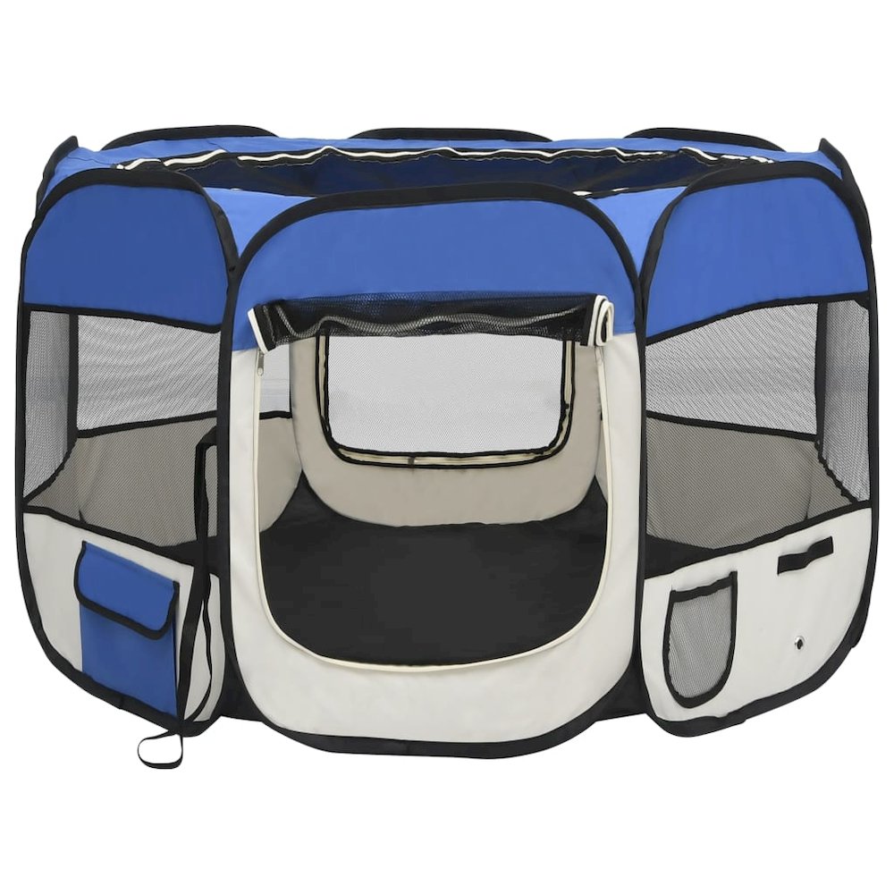 Dog Playpen Blue And Cream Polyester, Steel 35.4W x 35.4D x 22.8H