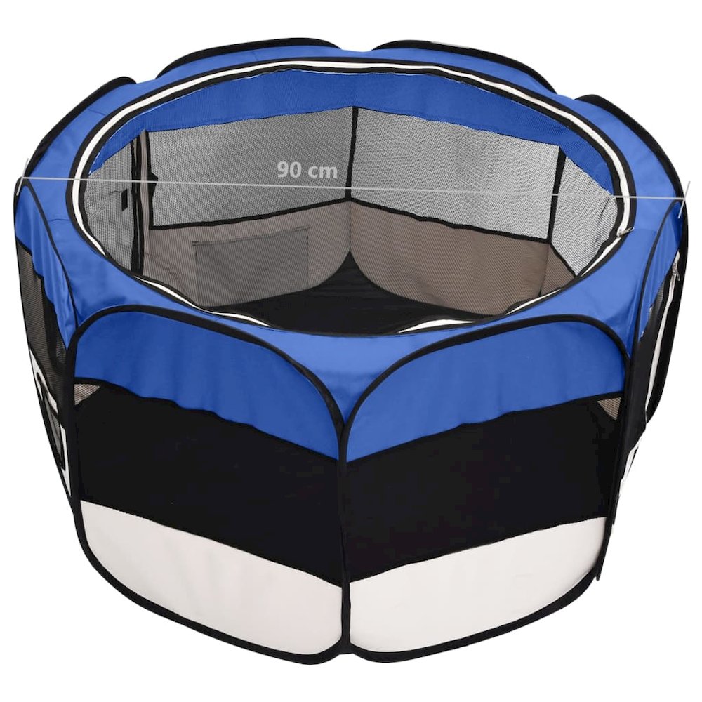 Dog Playpen Blue And Cream Polyester, Steel 35.4W x 35.4D x 22.8H